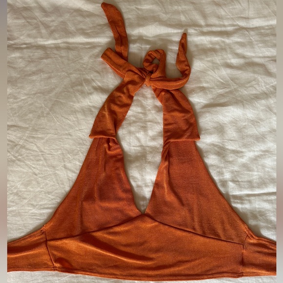 Peppermayo Orange Collared Halter Crop Top - Picture 2 of 4